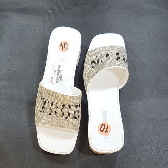 BRAND NEW TRUE RELIGION EMBELLISHMENTS BLOCK HEEL MULE  OPEN GLITTER SANDAL - Picture 4 of 13